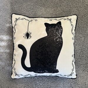 Halloween Pillow Black and White Sequin Black Cat Pillow